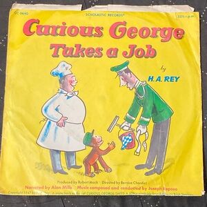 Vintage Rare Curious George Takes a Job 7” vinyl record, 1969 Scholastic Records